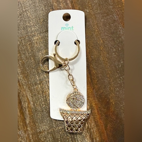 Mint Accessories - Ⓜ️Basketball Hoop Bag Charm/ Keychain in Gold Tone with Rhinestones New on Card